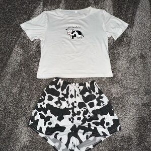 Gray Cow Print Pajama Set Small